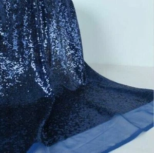 Tessuto Paillettes Navy 3mm Sparkly Bling Materiale 2W Elasticizzato 130cm Larghezza Metri - Foto 1 di 3