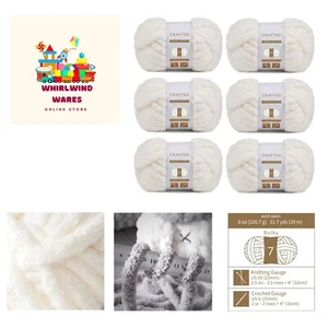 Chunky Chenille Yarn - 6 Pack 8 oz / 227 g, 31.7 Yards Each Skein, Ivory, Gau... - Picture 1 of 10