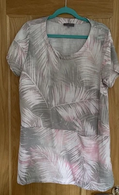 SAHARA SIZE L WHITE GREY PINK LINEN TUNIC- FREE POSTAGE - Image 1 of 4