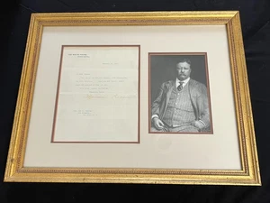 President Theodore Roosevelt SIGNED White House Letter 1907 - Framed - Picture 1 of 8