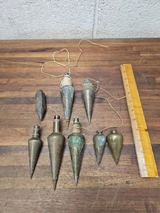K528- Antique Brass Plumb bobs lot of 8 - Picture 1 of 10
