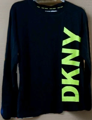 Camisa DKNY Deportiva Manga Larga Hombres M Negra Verde Neón Doble Cara Atlética Usada en Excelente Condición Foto 1 de 4