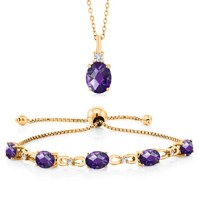 Colgante de diamantes cultivados en laboratorio enchapados en oro amarillo de 18 quilates amatista de 5,28 quilates Foto 1 de 3