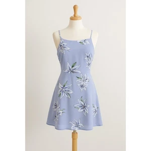 Lulus Damen Kleid Größe S Blau Blumen Ärmellos Mini Kokett Sommerkleid Landhaus - Bild 1 von 8