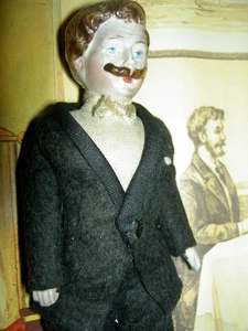 Bambola tedesca, 5", antica bisque, vestita casa delle bambole gentiluomo, vestito originale - Foto 1 di 24