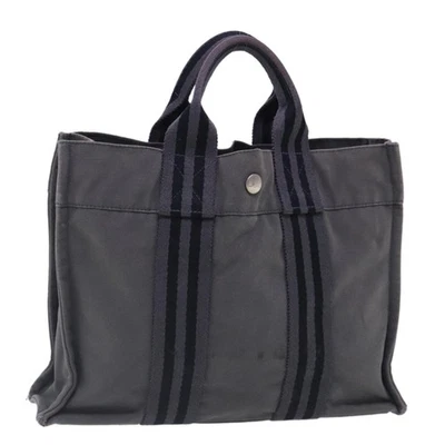 HERMES Fourre Tout PM Tote Bag Canvas Gray Silver Auth ti2154 - Image 1 of 4