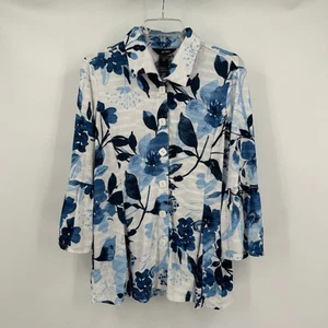 Ali Miles Damen Top Gr. S blau weiß Blumen künstlerisch abstrakt malerisch Boho Resort - Bild 1 von 8