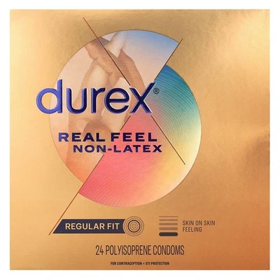 Condones Real Feel sin látex, ajuste regular, 24 de poliisopreno Foto 1 de 3