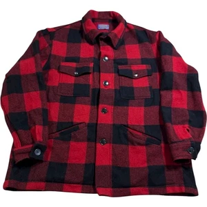 Vtg 60's Men's Pendleton Wool USA Red Black Buffalo Jacket Coat s XL READ - Picture 1 of 10