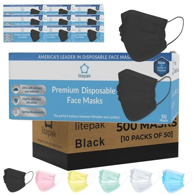 500pcs Premium Disposable Face Mask SOFT 3ply Nose Wire - Black - Image 1 of 4