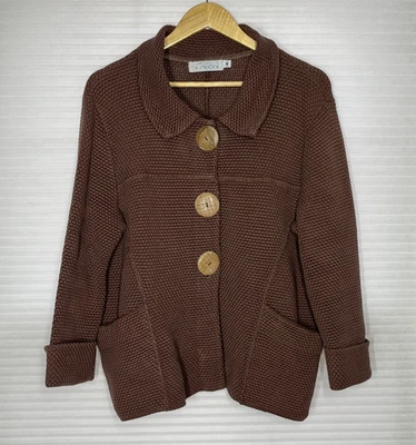Cárdigan Suéter Willow M Marrón Tejido Pesado Algodón Boho Lagenlook Botones de Madera Foto 1 de 4