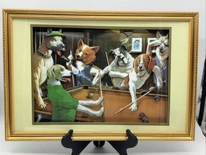 3d Cardboard Art Dogs Playing Pool Billiards Picture in Frame - Picture 1 of 9