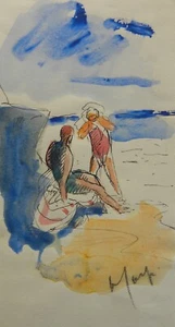 Aldo CARPI (Milano 1886-1973) Figure in spiaggia Bagnanti dipinto tecnica mista - Picture 1 of 9
