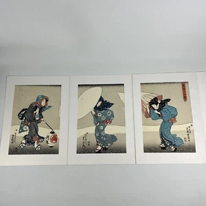 Utagawa Kunisada Toyokuni III "Schwerer Schnee" Triptychon Japanischer Holzschnitt Set - Bild 1 von 24