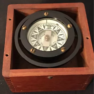 Antique Riggs & Brothers Dory Lifeboat Gimbal Compass Wooden Box - Picture 1 of 10