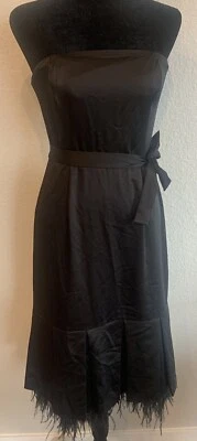 BCBG Maxazria Women Feather Hem Little Black Strapless Dress Size S Formal Silky - Image 1 of 4