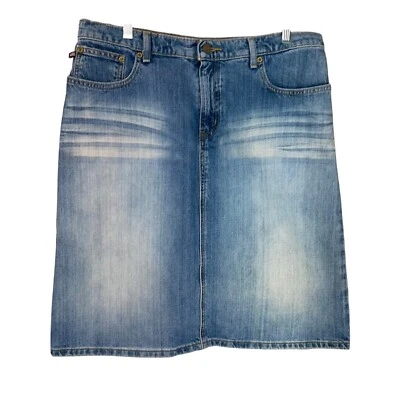Falda Polo Ralph Lauren Vintage Años 90 Mujer Talla 12 Azul Denim Hasta la Rodilla Foto 1 de 4