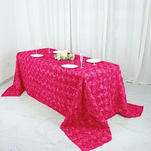 Fuchsia RIBBON ROSES 90x132" RECTANGLE TABLECLOTHS Wedding Party Catering Linens - Picture 1 of 8