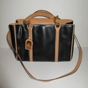 Ralph Lauren Leder Umhängetasche Schultertasche schwarz hellbraun - Bild 1 von 10