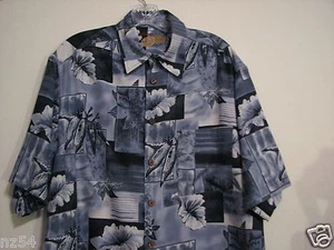 Karibikblau Tropical Floral Medium Hawaii Knopf Camp Hemd 70% Seide - Bild 1 von 5