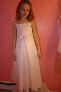 Cherish Apparel Flower Girl Dress Pink size 4/5 Ankle Length Satin Bow at Waist - Picture 1 of 5