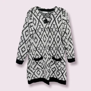 Anthropologie Solitaire Sweater Coat Black White Geometric Womens Size Small - Picture 1 of 10