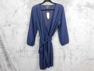 J.Crew Dress Womens 12 Navy Blue Wrap 365 Crepe Career H6292 V Neck Office NEW - Image 1 of 4