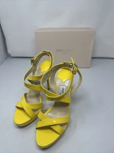 Vintage YELLOW Jimmy Choo London Patent Leather High Heels Sandals SIZE 40 - Picture 1 of 8