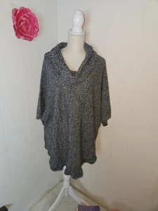 Notations Damen Gr. 1X melierter schwarzer Pullover Wasserfallausschnitt Kurzarm Pulli   - Bild 1 von 20