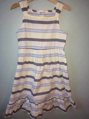 Vestido de sol Crazy 8 azul cambray y amarillo a rayas con volantes talla 6 Foto 1 de 3