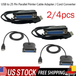 2/4PCS USB to IEEE 1284 DB25 25-Pin Parallel Printer Female Adapter Cable Cord - Picture 1 of 13