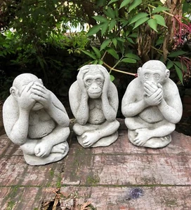 Monos ven, oyen hablar no malvada piedra jardín adornos descarado mono - Imagen 1 de 9