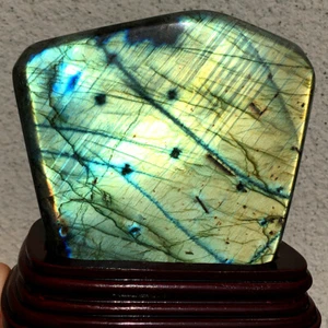 1800g natürlicher goldener Labradorit Kristall poliertes Gestein aus Madagaskar + Ständer - Bild 1 von 12