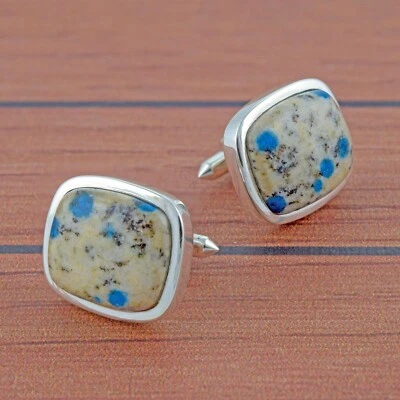 K2 Jasper Cushion Shape Cufflinks 925 Sterling Silver Men's Jewelry Accessories - Image 1 of 4