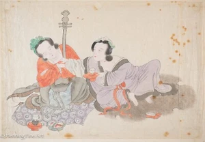 Antique Chinese School Watercolor Ink Painting Female Figures, FINE 2 - Picture 1 of 8