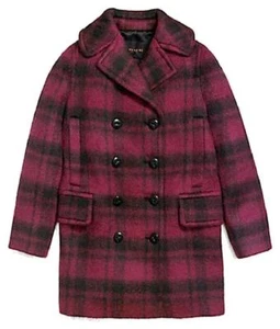  Coach Size M Long Plaid Peacoat  Dark Cranberry Mad Men Style Trendy NEW $675 - Picture 1 of 8