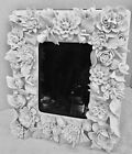 PICTURE FRAME - PURE WHITE PORCELAIN FLOWERS   LARGE 10 X 12    