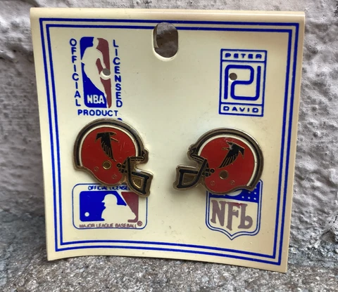 1980's Atlanta FALCONS HELMET Earrings - Peter David - NEW Old Stock - Post Back Cover