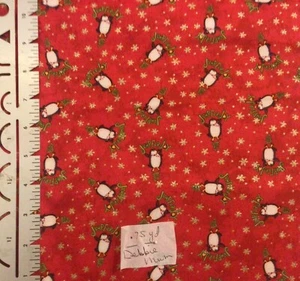 Debbie Mumm Jump for Joy on Penguins Red Cotton Fabric .75 Yard - Picture 1 of 1