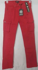 Jeans ragazzo crittografato taglia 18 rosso denim tasche cargo pantaloni invecchiati - Foto 1 di 4