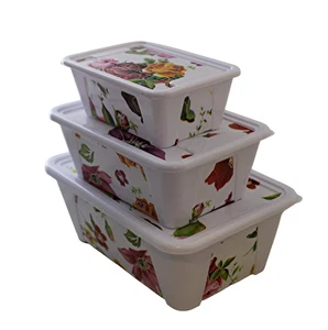 3-Piece Floral Storage Containers with Snap Lids – Stackable Decorative Boxes - Picture 1 of 6