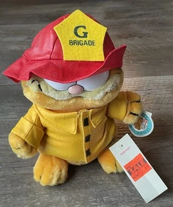 Peluche vintage Garfield 1981 G Brigade pompier pompier 10" avec étiquettes cadeaux Spencer ! - Photo 1/14