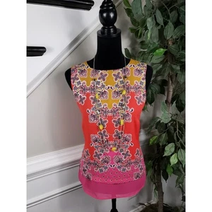 Rose + Olive Orange Floral Sleeveless Women Top Blouse Size S Paisley Print - Picture 1 of 12