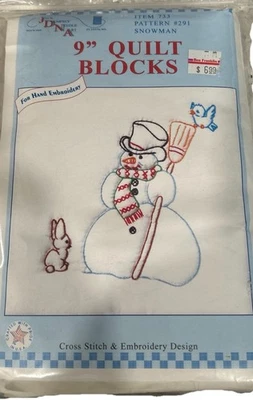 JDNA 9” Snowman Quilt BLOCKS #291 Vintage Sealed - Image 1 of 4