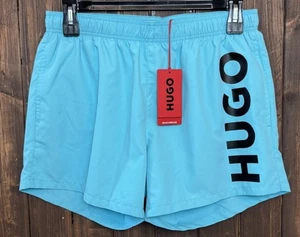 HUGO By BOSS Mens XL Blue BEACH WEAR Swim Trunks Swimsuit Logo NEW - Picture 1 of 11