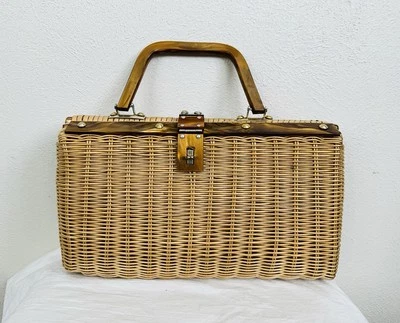Bolso de Mano Lucite Vintage Años 50 Tejido Mimbre Caparazón de Tortuga NSB JAPÓN PRECIOSO Foto 1 de 4