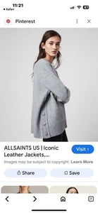 All Saints Damen Pullover Wollmischung Grau. Knöpfe an der Seite. M - Bild 1 von 8