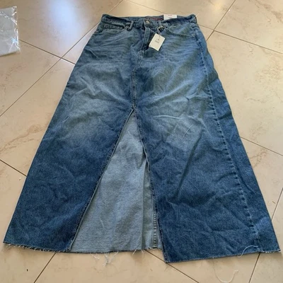 Lucky Brand Maxi Womans Skirt 10/30 Blue Denim Long 100% Cotton Frayed Hem - Image 1 of 4