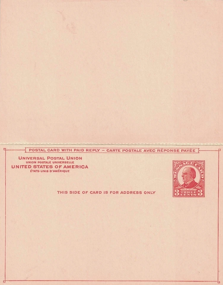 An Unused Entire 1926 3¢ + 3¢ Reply Attached McKinley Postal Card -- Scott #UY12 - Image 1 of 2