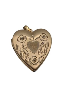 Vintage TK 1/20 14K Gold Filled Etched Heart Medaillon Anhänger für Halskette Schmuck - Bild 1 von 5